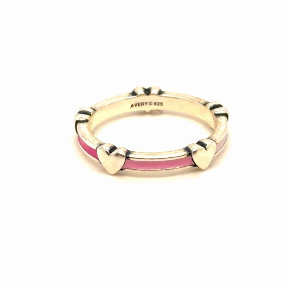 James Avery Pink Enamel Band With Hearts Ring - Picture 2 of 6